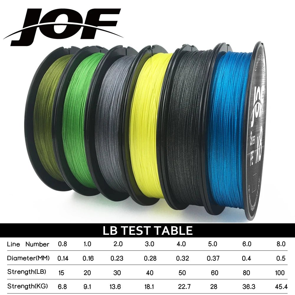 JOF 8 Strands PE Braided Fishing Line 300M 500M 150M 15-100LB